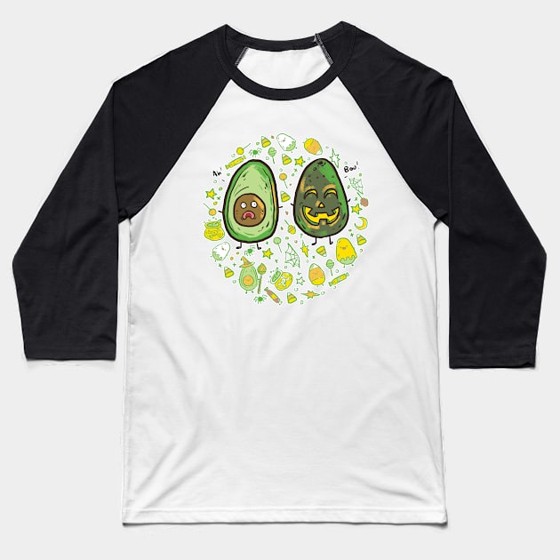 avocado jack o lantern Baseball T-Shirt by Norse Dog Studio